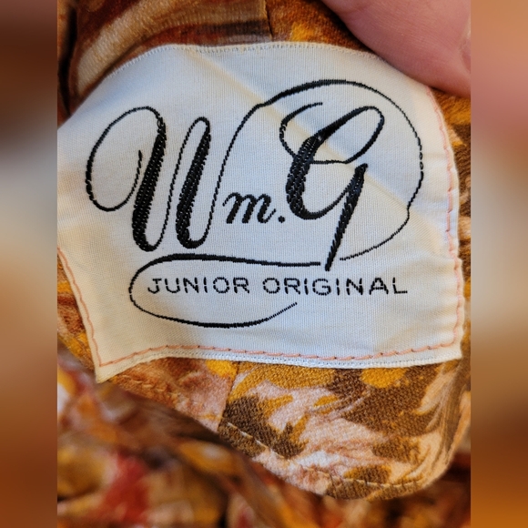 Vintage 70s Wm.G Junior Originals Orange Floral Maple Leaf Long Sleeve Dress - S - Picture 4 of 7